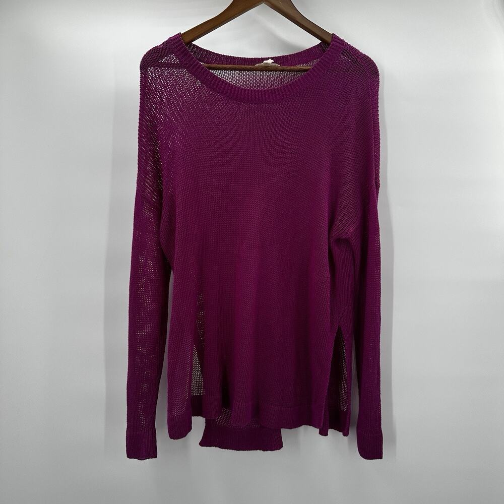 Eileen Fisher Sweater Womens‎ Medium Purple Linen Blend Open Knit Boxy Capsule